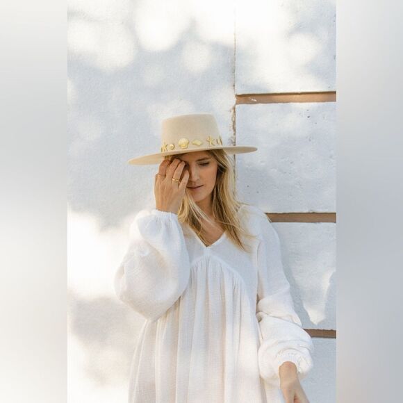 Boheme Goods French Maxi Tan Cream Dress Garmentory Oversized Size 2 - Picture 5 of 10